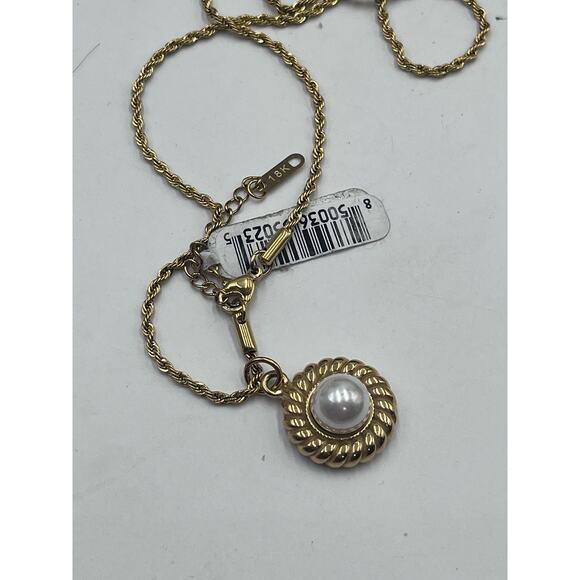 Alco Gold Plated Titanium French Rope Twist Acrylic White Pearl Charm Necklace - Picture 6 of 8